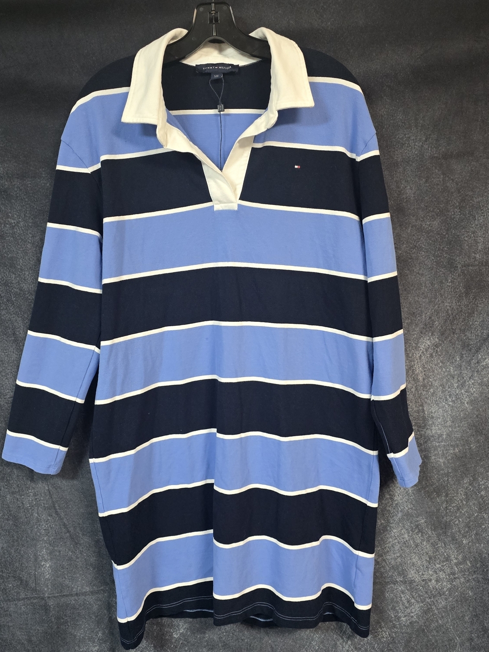 Tommy Hilfiger Navy, Light Blue & White Striped Polo Top